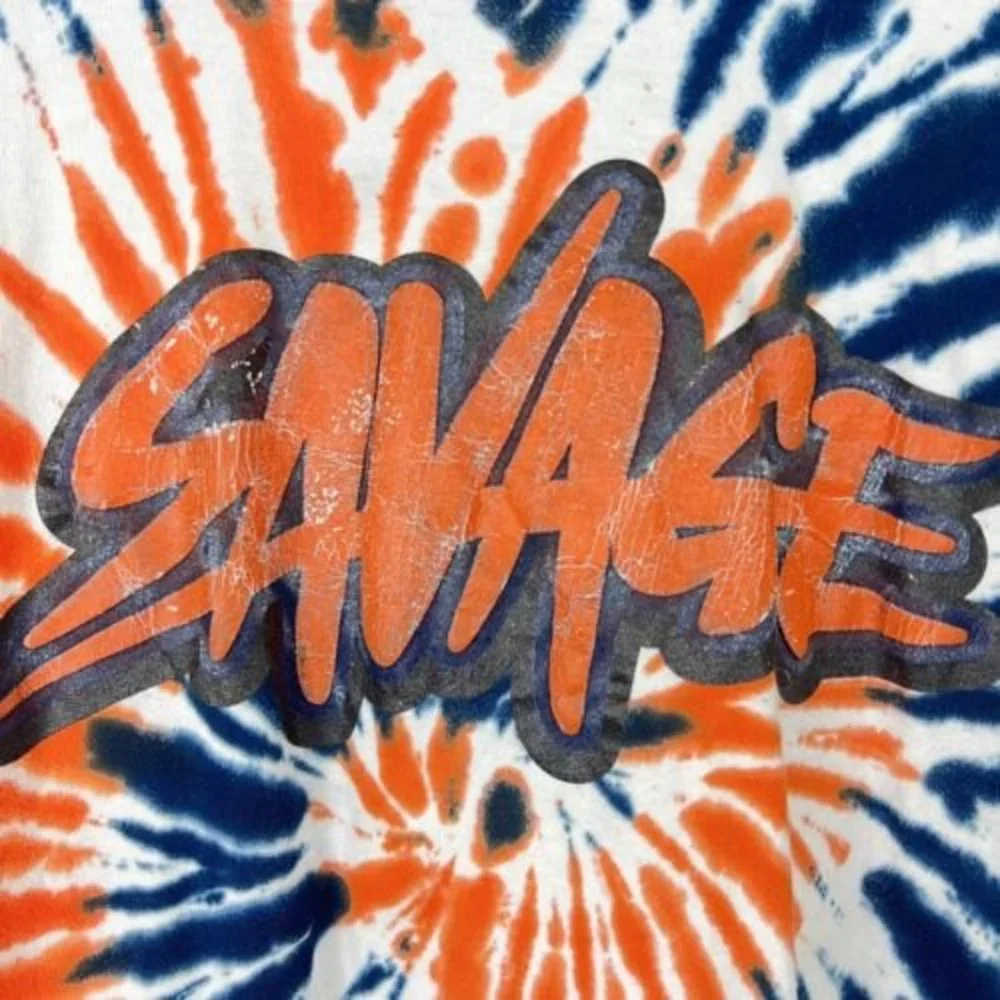 Evolution in Design XL Tie Dye SAVAGE Orange Blue Graphic Short Sleeve T-shirt